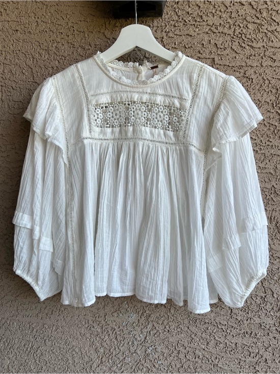 Free People Tops - Free People White Lace Yoke Peasant Top